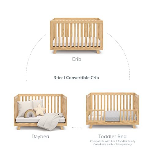 Storkcraft Beckett Convertible Crib (Natural) – GREENGUARD Gold Certified, Fits Standard Crib Mattress, Converts to Toddler Bed and Daybed, 4 Adjustable Mattress Heights, Grow-with-Me Design