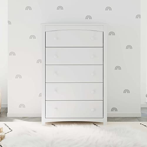 Storkcraft Kenton 5 Drawer Dresser (White) for Kids Bedroom, Nursery Dresser Organizer, Chest of Drawers with 5 Drawers, Universal Design for Children’s Bedroom