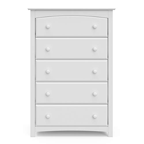 Storkcraft Kenton 5 Drawer Dresser (White) for Kids Bedroom, Nursery Dresser Organizer, Chest of Drawers with 5 Drawers, Universal Design for Children’s Bedroom