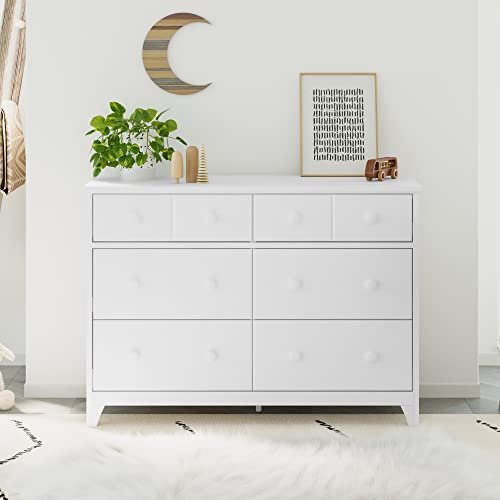 Storkcraft Moss 6 Drawer Universal Double Dresser (White) – GREENGUARD Gold Certified, Nursery Dresser Drawer Organizer, Chest of Drawers