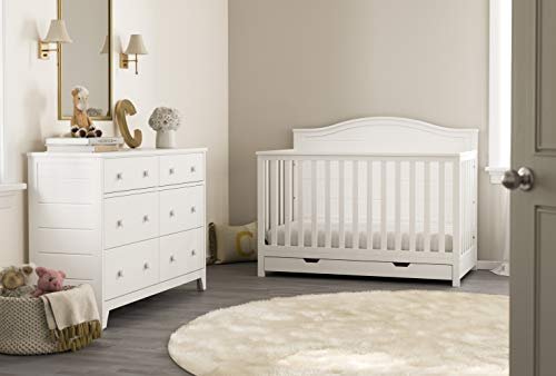Storkcraft Moss 6 Drawer Universal Double Dresser (White) – GREENGUARD Gold Certified, Nursery Dresser Drawer Organizer, Chest of Drawers