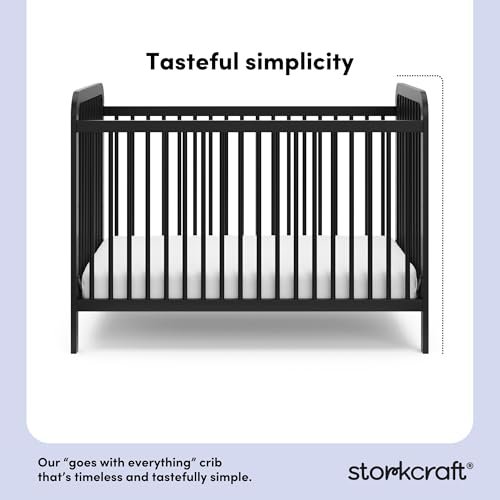 Storkcraft Pasadena 3-in-1 Convertible Crib (Black) – GREENGUARD Gold Certified, Converts to Daybed and Toddler Bed, Fits Standard Full-Size Crib Mattress, Adjustable Mattress Height