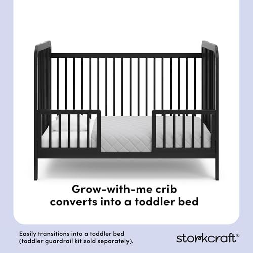 Storkcraft Pasadena 3-in-1 Convertible Crib (Black) – GREENGUARD Gold Certified, Converts to Daybed and Toddler Bed, Fits Standard Full-Size Crib Mattress, Adjustable Mattress Height