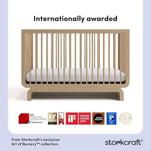 Storkcraft Santorini Deluxe 5-in-1 Convertible Crib with Bonus Toddler Guardrail (Driftwood) – GREENGUARD Gold Certified, Toddler Guardrail Included in Box, Fits Standard Crib Mattress