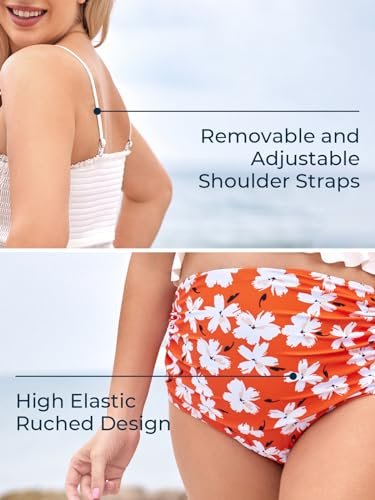 Summer Mae Maternity High Waist Swimsuit Ruffle Hem Bikini Bathing Suit Shirred Bandeau Two Piece Pregnancy Swimwear