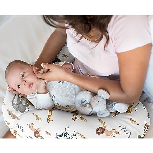 Sweet Jojo Designs Jungle Animals Boy Girl Gender Neutral Nursing Pillow Cover Baby Breastfeeding Slipcover Infant Newborn Nursery Bottle Pillowcase(Pillow NOT Included) - Green Boho Wildlife Safari