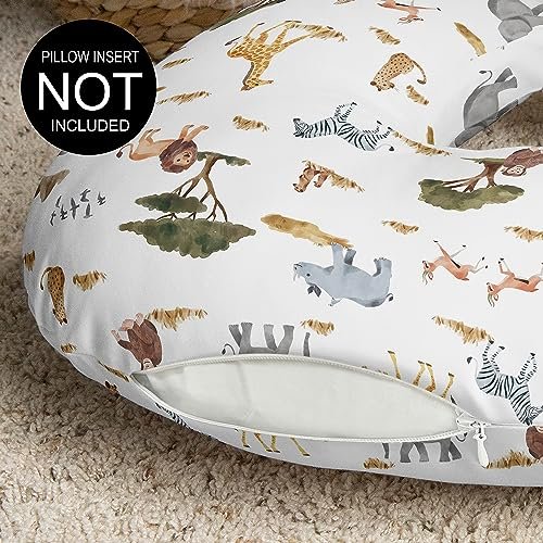 Sweet Jojo Designs Jungle Animals Boy Girl Gender Neutral Nursing Pillow Cover Baby Breastfeeding Slipcover Infant Newborn Nursery Bottle Pillowcase(Pillow NOT Included) - Green Boho Wildlife Safari