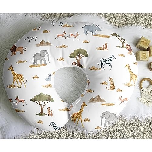 Sweet Jojo Designs Jungle Animals Boy Girl Gender Neutral Nursing Pillow Cover Baby Breastfeeding Slipcover Infant Newborn Nursery Bottle Pillowcase(Pillow NOT Included) - Green Boho Wildlife Safari