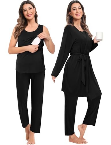 SWOMOG Maternity Nursing Robe Set 3 PCS Women Postpartum Pajamas Breastfeeding Labor Delivery Hospital Pregnancy Pjs