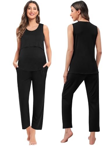 SWOMOG Maternity Nursing Robe Set 3 PCS Women Postpartum Pajamas Breastfeeding Labor Delivery Hospital Pregnancy Pjs