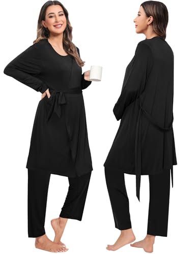 SWOMOG Maternity Nursing Robe Set 3 PCS Women Postpartum Pajamas Breastfeeding Labor Delivery Hospital Pregnancy Pjs