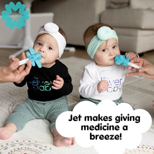 Teether & Dispenser Duo – Jet | Patented 2-in-1 Teether + Medicine Dispenser | Soothes Teething Babies & Makes Medicine Time Easier | BPA Free, Baby Shower Essential