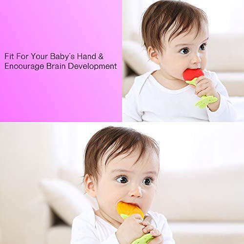 Teething Mittens for Baby (2 Pack) with Baby Teething Toys (3 Pack), Self Soothing Pain Relief Mitt, Silicone Teethers, BPA-Free, Natural Organic Freezer Safe for Infants and Toddlers