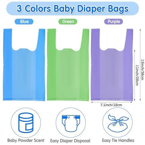 Tenceur 1800 Pcs Baby Disposable Diaper Sacks Bulk, Scented Diaper Bags with Easy Tie Handle Disposal Diaper Trash Bags Baby Poop Bags Waste Bag Refill for Travel