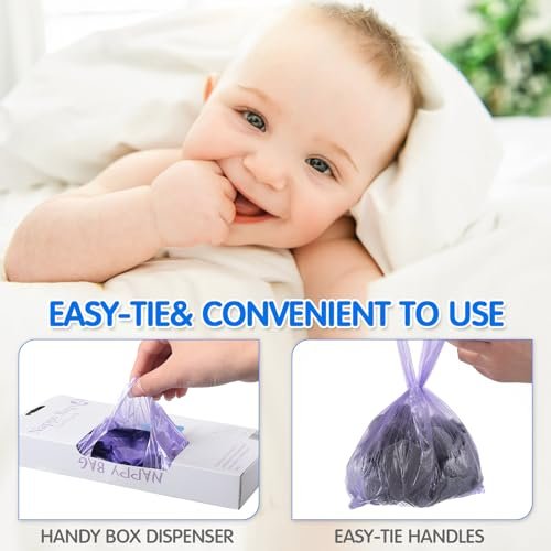Tenceur 1800 Pcs Baby Disposable Diaper Sacks Bulk, Scented Diaper Bags with Easy Tie Handle Disposal Diaper Trash Bags Baby Poop Bags Waste Bag Refill for Travel
