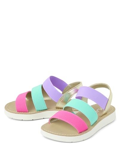 The Children's Place Baby Girls and Toddler Open Toe Flat Sandals, Multicolor Triple Band