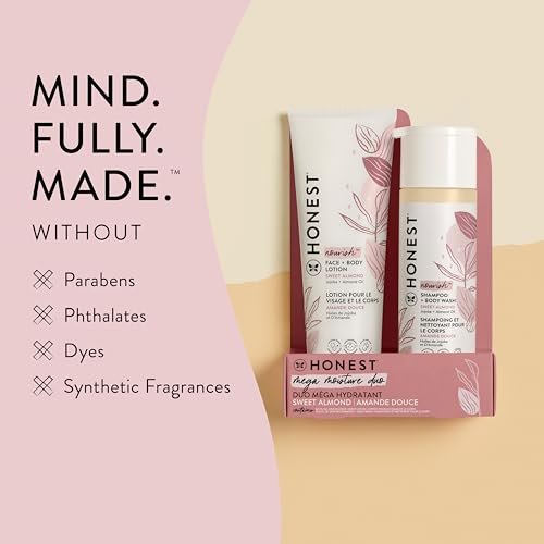 The Honest Company 2-in-1 Cleansing Shampoo + Body Wash and Face + Body Lotion Bundle | Gentle for Baby | Naturally Derived | Sweet Almond Nourish, 18.5 fl oz