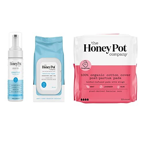 The Honey Pot Company - Herbal Postpartum Pads w/Wings - Infused w/Essential Oils for Cooling Effect, Organic Cotton Cover, & Ultra-Absorbent - 12ct