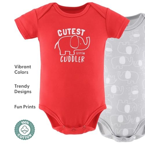 The Peanutshell Baby Bodysuits for Boys and Girls, Short Sleeve Unisex 7 Pack, Newborn to 24 Months, Elephant Brights