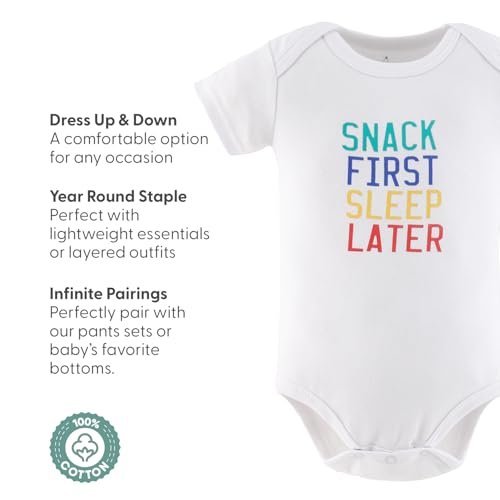 The Peanutshell Baby Bodysuits for Boys and Girls, Short Sleeve Unisex 7 Pack, Newborn to 24 Months, Elephant Brights