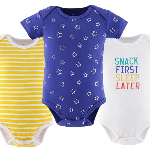 The Peanutshell Baby Bodysuits for Boys and Girls, Short Sleeve Unisex 7 Pack, Newborn to 24 Months, Elephant Brights
