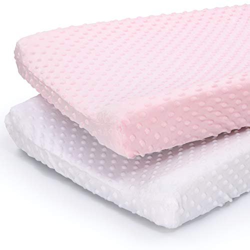 The Peanutshell Baby Girl Changing Pad Covers Set of 2 - Ultra Soft Baby Cover – Fits Standard Changing Table Pads, Durable, Machine Washable Sheets - Pink & White Minky