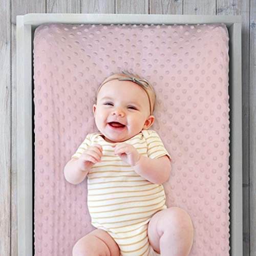The Peanutshell Baby Girl Changing Pad Covers Set of 2 - Ultra Soft Baby Cover – Fits Standard Changing Table Pads, Durable, Machine Washable Sheets - Pink & White Minky