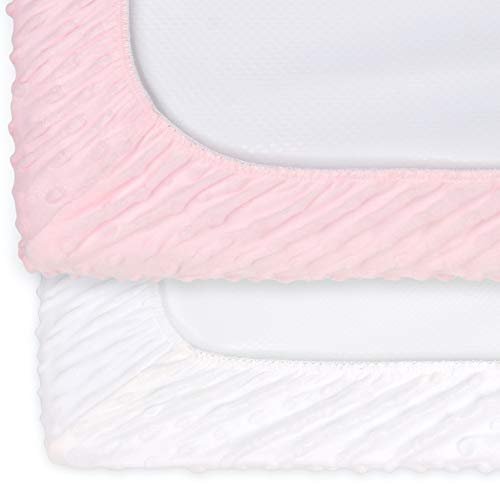 The Peanutshell Baby Girl Changing Pad Covers Set of 2 - Ultra Soft Baby Cover – Fits Standard Changing Table Pads, Durable, Machine Washable Sheets - Pink & White Minky