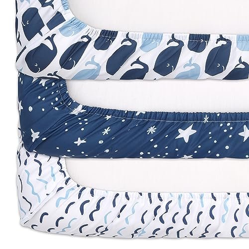 The Peanutshell Baby Girl or Boy Changing Pad Covers Set of 3 - Ultra Soft Baby Changing Pad Cover - Fits Standard Changing Table Pads, Durable, Machine Washable Sheets - Nautical Whale