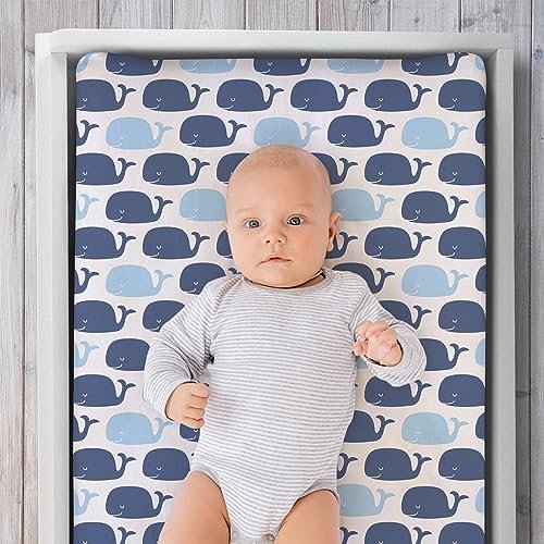 The Peanutshell Baby Girl or Boy Changing Pad Covers Set of 3 - Ultra Soft Baby Changing Pad Cover - Fits Standard Changing Table Pads, Durable, Machine Washable Sheets - Nautical Whale