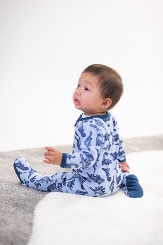 The Peanutshell Baby Sleeper Set for Boys or Girls | 3 Pack in Dinosaur, Solid Blue & Dots | 9 M Footed Pajamas (9M)