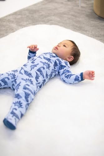 The Peanutshell Baby Sleeper Set for Boys or Girls | 3 Pack in Dinosaur, Solid Blue & Dots | 9 M Footed Pajamas (9M)