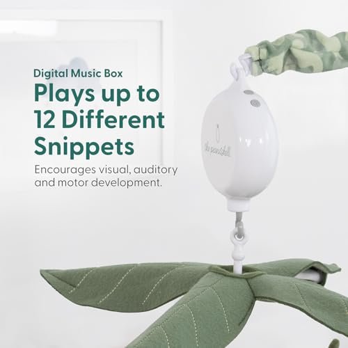 The Peanutshell Crib Mobile for Boys or Girls - Grey and Green Camo Musical Baby Crib Mobile with 12 Lullabies, Dino Baby Dinosaur Nursery Decor