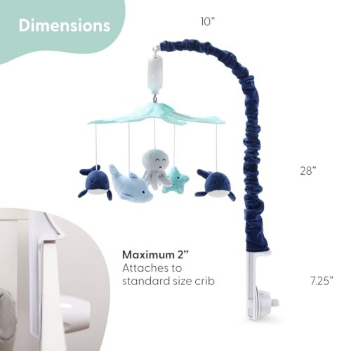 The Peanutshell Crib Mobile for Boys or Girls - Light and Dark Blue Musical Baby Crib Mobile with 12 Lullabies, Ocean Baby Nautical Nursery Decor