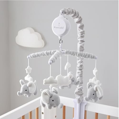 The Peanutshell Crib Mobile for Girls or Boys - Soft Grey Musical Baby Crib Mobile with 12 Lullabies, Cute Elephant Baby Grey Elephant Nursery Decor