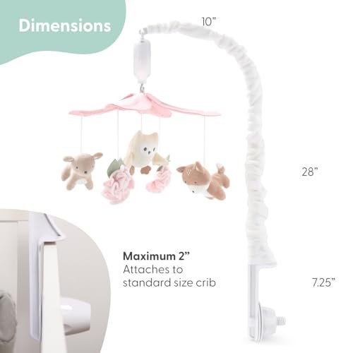 The Peanutshell Crib Mobile for Girls - Pink and White Musical Baby Crib Mobile with 12 Lullabies, Forest Baby Little Forest Nursery Decor