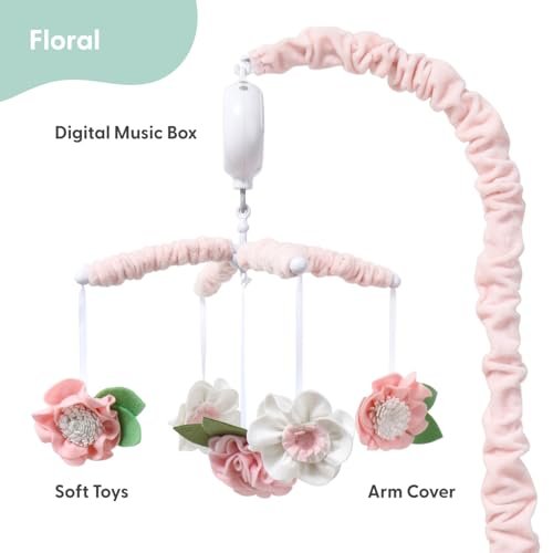 The Peanutshell Crib Mobile for Girls - Pink Musical Baby Crib Mobile with 12 Lullabies, Flower Baby Pink Floral Nursery Decor