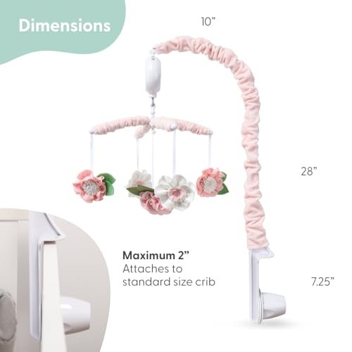 The Peanutshell Crib Mobile for Girls - Pink Musical Baby Crib Mobile with 12 Lullabies, Flower Baby Pink Floral Nursery Decor