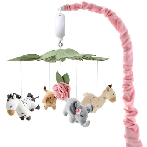 The Peanutshell Crib Mobile for Girls - Soft Pink Musical Baby Crib Mobile with 12 Lullabies, Cute Animal Baby Wildest Dreams Nursery Decor