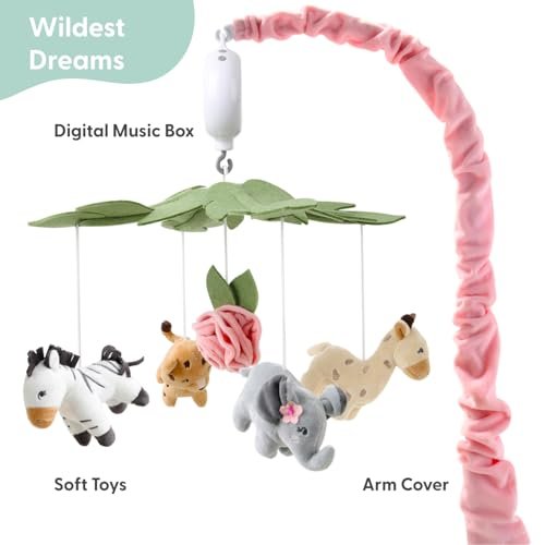 The Peanutshell Crib Mobile for Girls - Soft Pink Musical Baby Crib Mobile with 12 Lullabies, Cute Animal Baby Wildest Dreams Nursery Decor