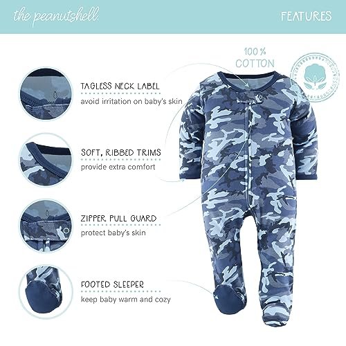 The Peanutshell Footed Pajamas Sleepers for Baby Boys, Sleep and Play Footies, 3 Pack