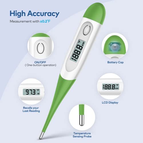 Thermometer for Baby, 2 Packs, Rectal Digital Thermometer with 10 Seconds Fast Reading (Light Blue+Green)