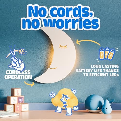 Tip perk Moon Lamp for Baby Nursery - Floating Moon Wall Lamp for Nursery | Cute Floating Moon Lamp for Kids Bedroom | Battery-Operated Hanging Night Lights | Cordless Moon Lights for Bedroom