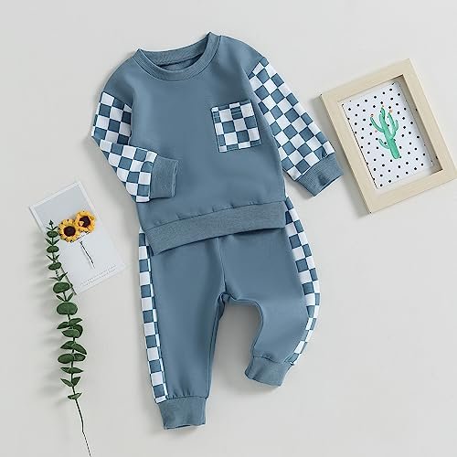 Toddler Baby Boy Fall Winter Outfit Contrast Color Long Sleeve Sweatshirts Stretch Jogger Pants Newborn Clothes Set