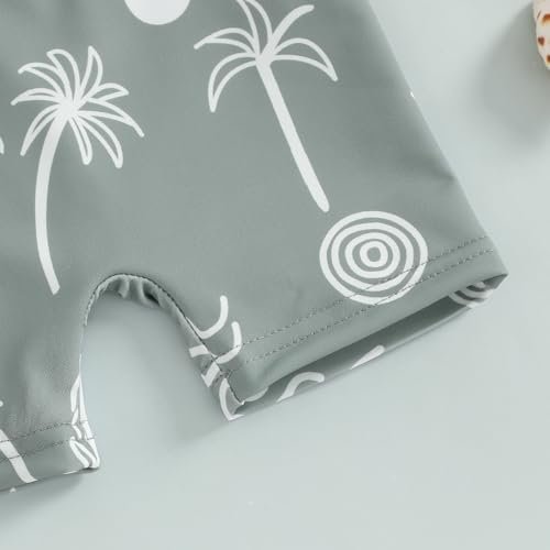 Toddler Baby Boy Girls One Piece Swimsuit Long Sleeve Zipper Bathing Suit with Hat Infant Rash Guard Swimwear