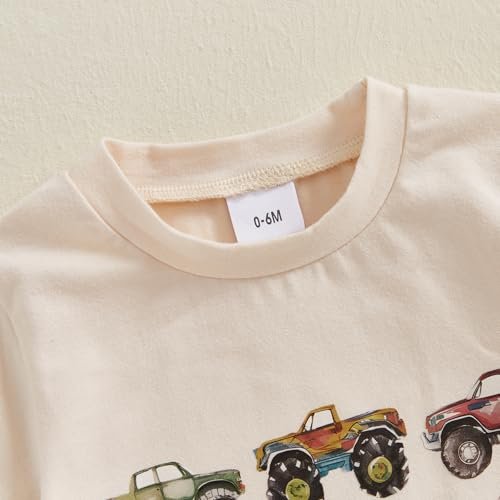Toddler Baby Boy Summer Clothes Trucks Letters Short Sleeve T-shirt Top Elastic Waist Shorts Set Summer Outfit 2Pcs