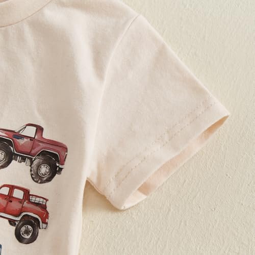 Toddler Baby Boy Summer Clothes Trucks Letters Short Sleeve T-shirt Top Elastic Waist Shorts Set Summer Outfit 2Pcs