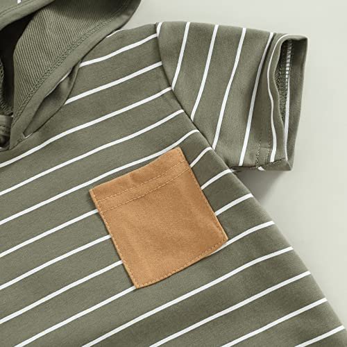 Toddler Baby Boy Summer Outfit Short Sleeve Hooded Stripes Top Casual Shorts Set Infant Newborn Clothes 6 12 18 24 Month