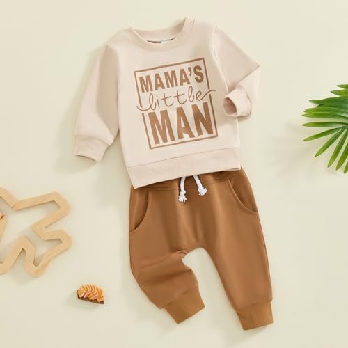 Toddler Baby Boy Sweatshirt Outfit Mamas Little Man Long Sleeve Shirt Jogger Pants Fall Outfits Winter Clothes Set