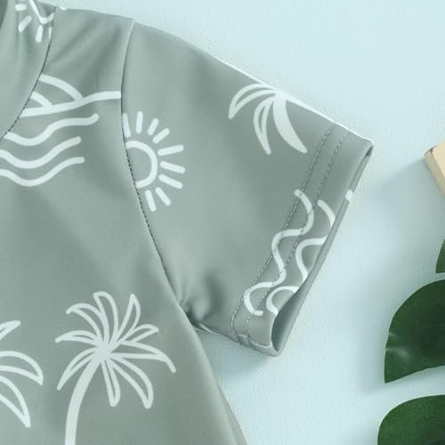 Toddler Baby Boy Swimsuit One-Piece Zipper Starfish Tree Print Bodysuit Sunsuit Swimwear Bathing Suit